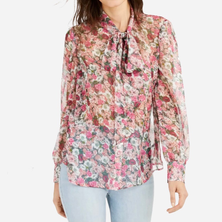 New Women’s Tie Front Floral Shirt Top Inc Nwt